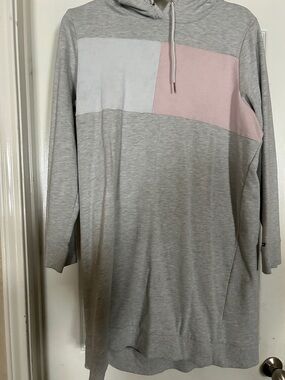 Tommy Hilfiger Gray Hoodie Dress with White and Light Pink Colorblock